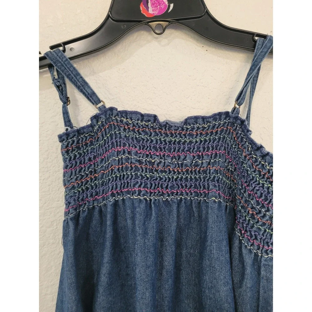 Star‎ Ride Girls Denim Smocked Rainbow Sundress Blue Ruffle Hem Size 6 #5